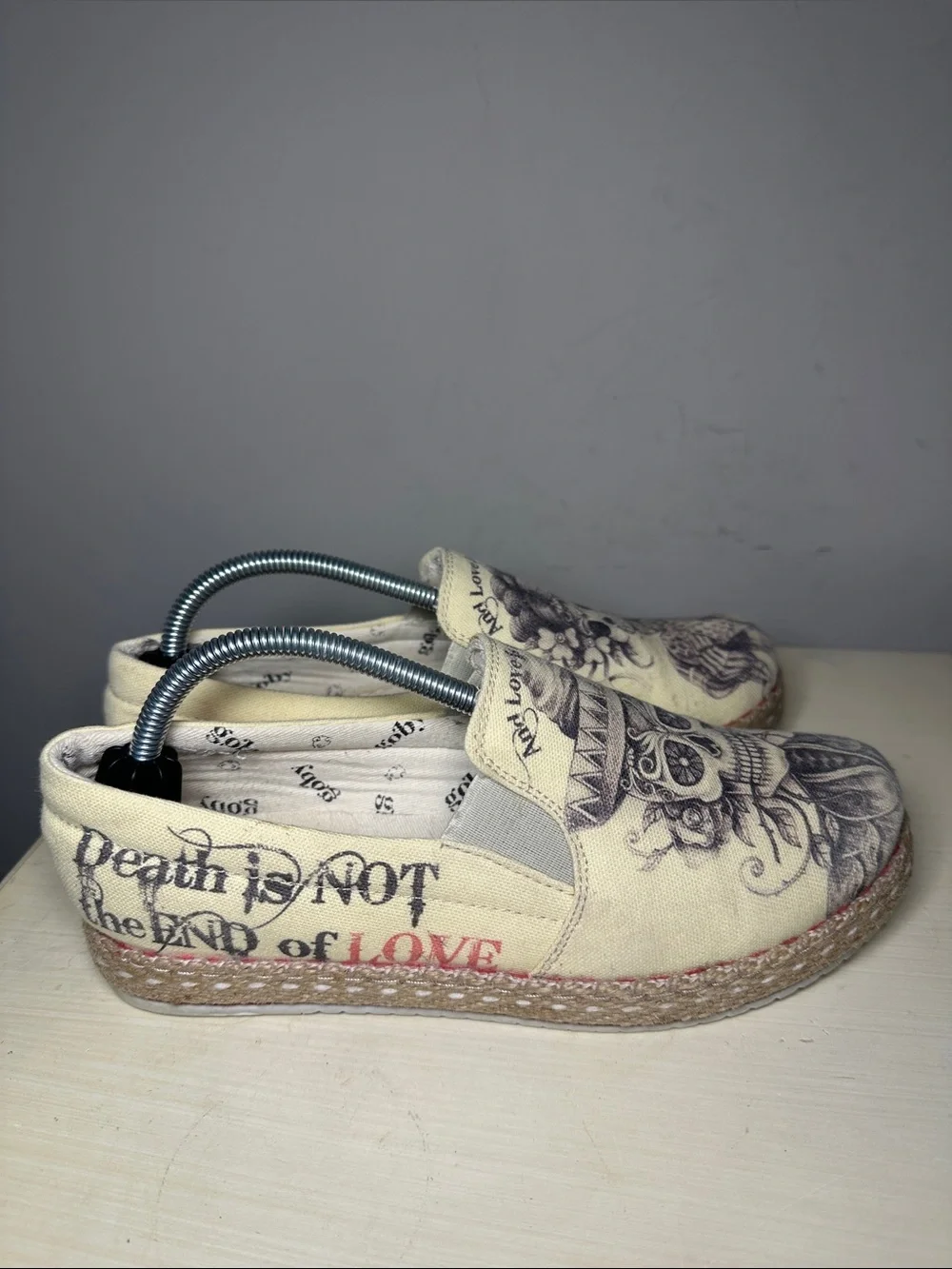Goby forever love Skull Floral Canvas Slip-On cream Espadrilles